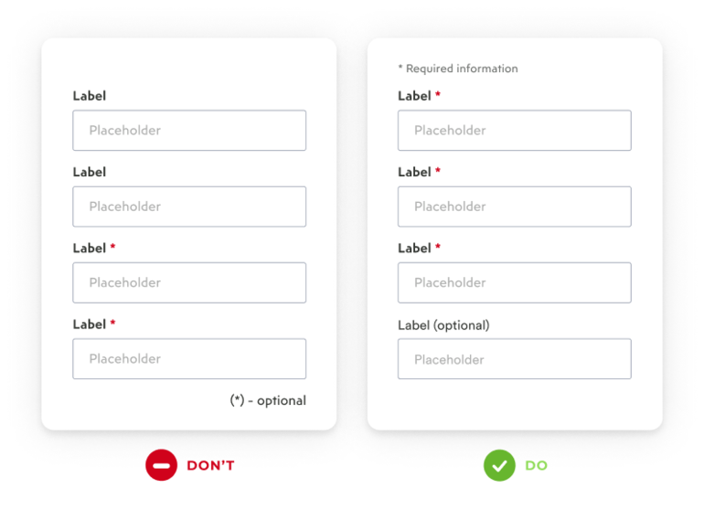 Mark mandatory and optional fields